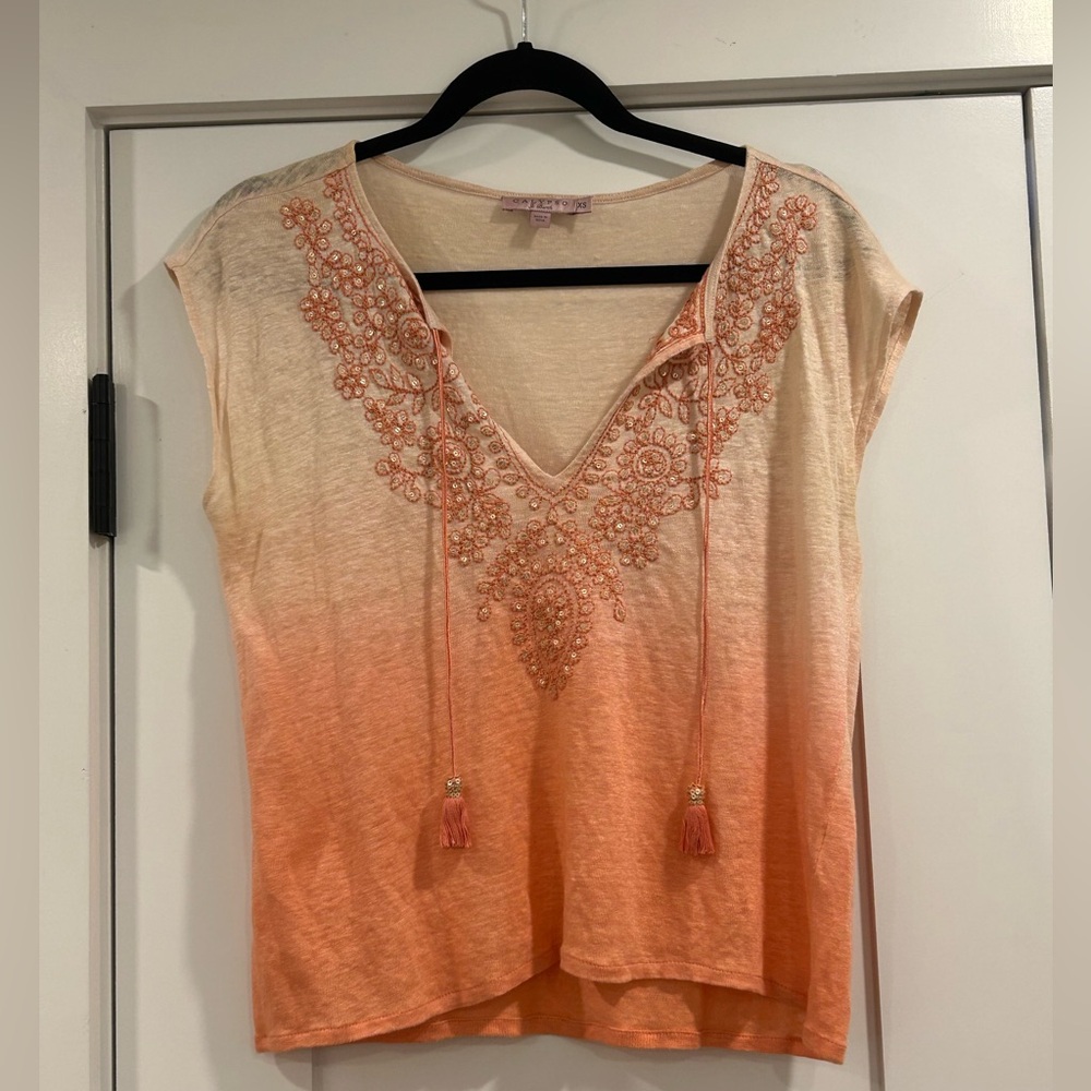 Calypso St. Barth Peach Ombre Embroidered Blouse